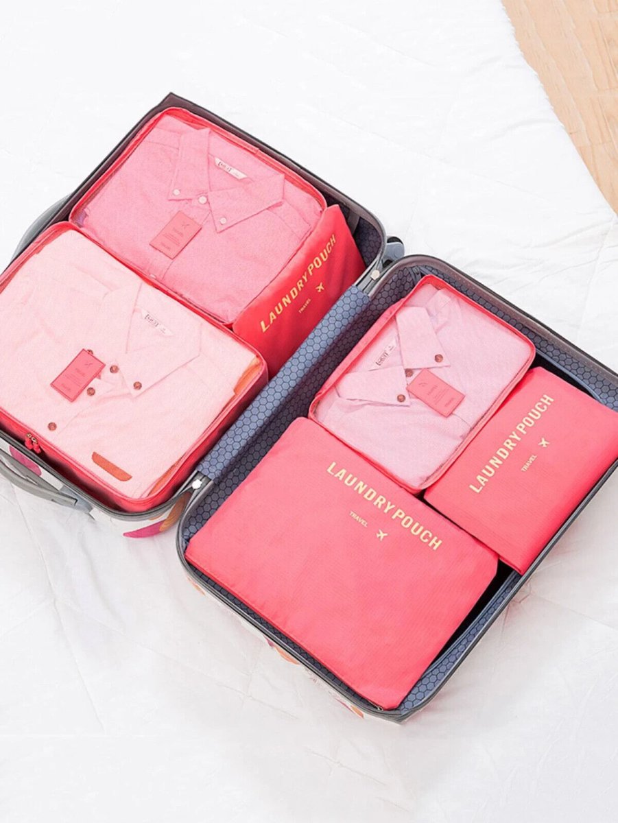 6 Pcs Packing Cubes Luggage Storage Organiser Travel Holiday Suitcase Bags Set Watermelon Pink