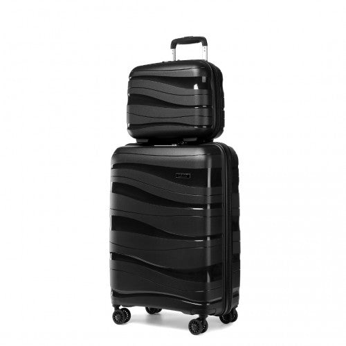 K2094L Kono 14 20 Inch Lightweight Polypropylene Hard Shell 2 Piece Suitcase Set With TSA Lock And Vanity Case Black