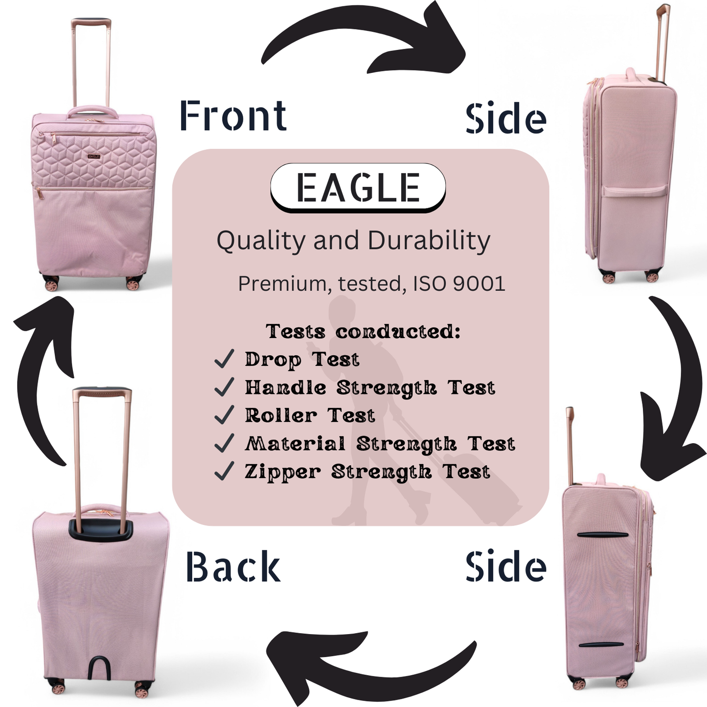 EAGLE Skyper Expandable Softshell Luggage – Super Light, 8-Wheel Spinner - Pink