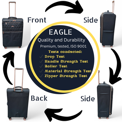 EAGLE Skyper Expandable Softshell Luggage – Super Light, 8-Wheel Spinner - Black