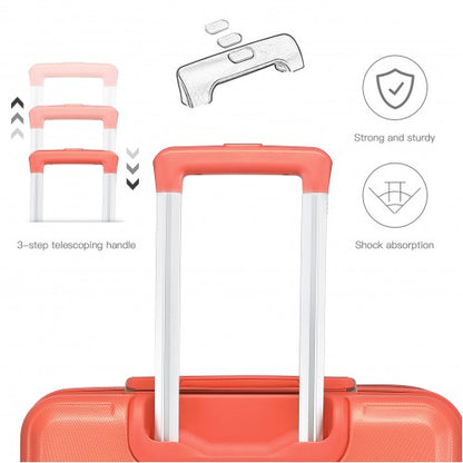 K1871-1L - Kono ABS 4 Wheel Suitcase Set with Vanity Case - Coral