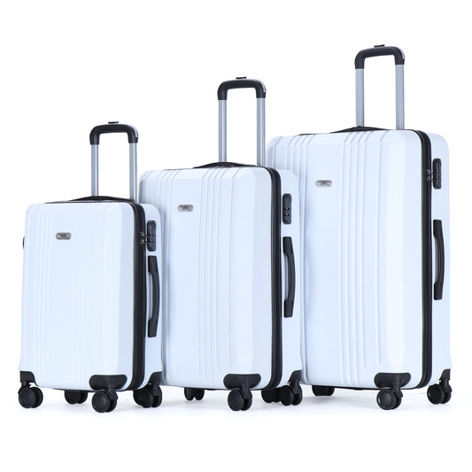 Tabby Voyager 3 Piece Hard Shell Suitcase 360° Spinner Wheels White