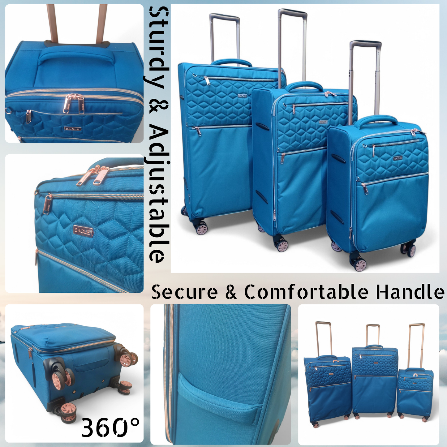 EAGLE Skyper Expandable Softshell Luggage – Super Light, 8-Wheel Spinner - Blue