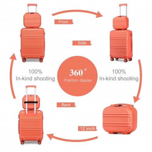 K1871-1L - Kono ABS 4 Wheel Suitcase Set with Vanity Case - Coral