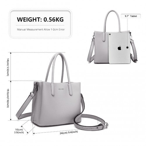 LB2367 - Miss Lulu Stylish PU Leather Handbag With Multi-Compartment Design - Grey