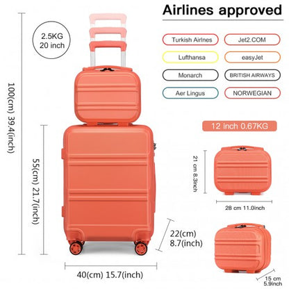 K1871-1L - Kono ABS 4 Wheel Suitcase Set with Vanity Case - Coral