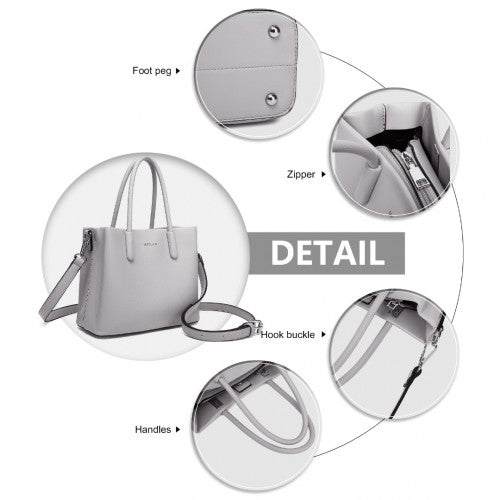 LB2367 - Miss Lulu Stylish PU Leather Handbag With Multi-Compartment Design - Grey