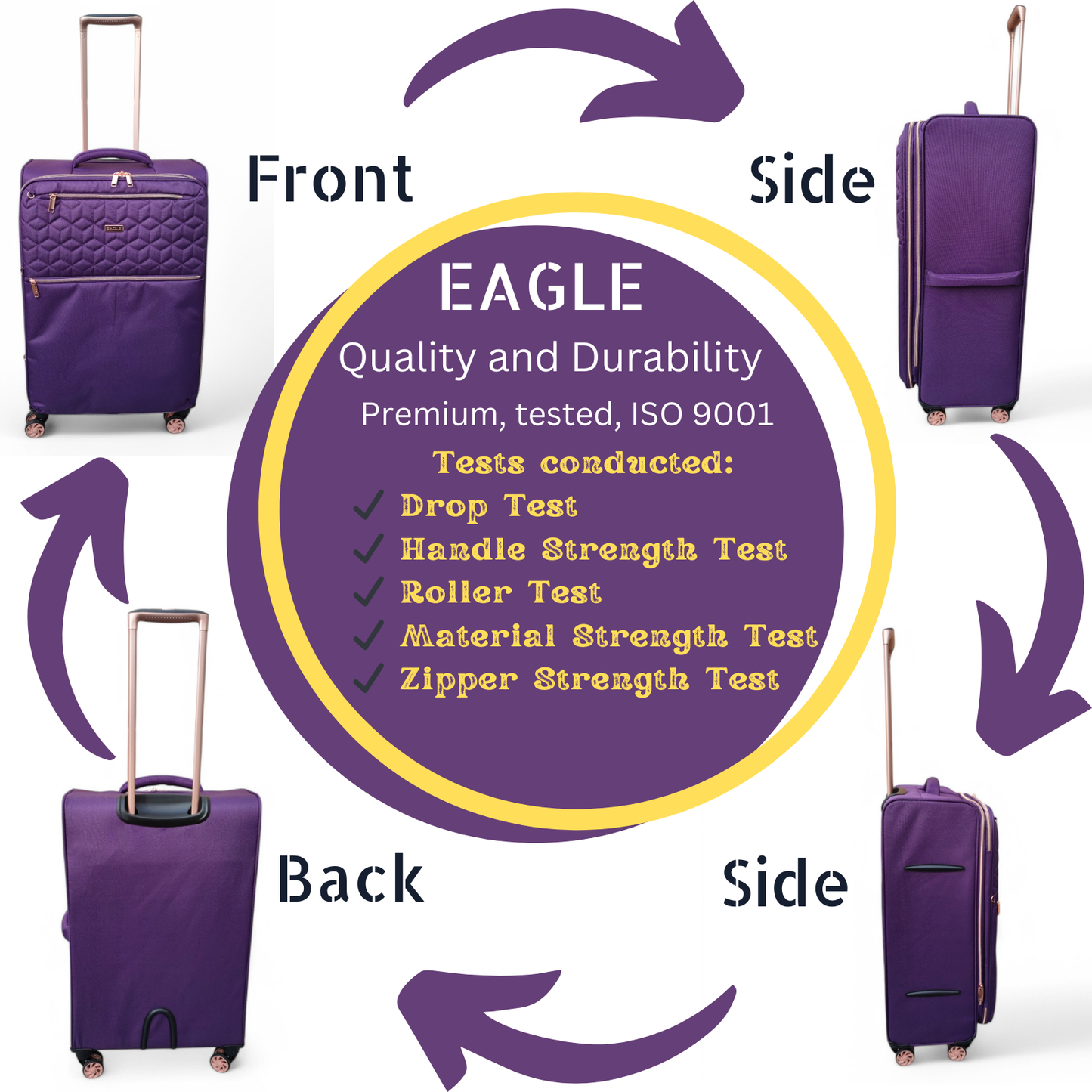 EAGLE Skyper Expandable Softshell Luggage – Super Light, 8-Wheel Spinner - Purple