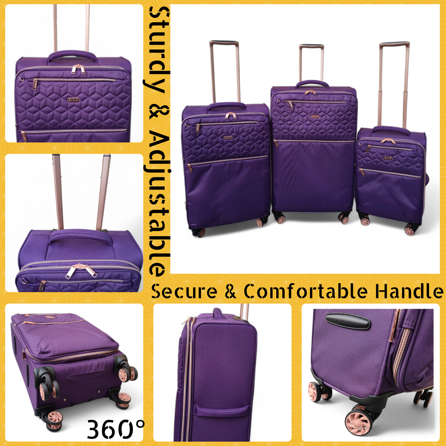 EAGLE Skyper Expandable Softshell Luggage – Super Light, 8-Wheel Spinner - Purple