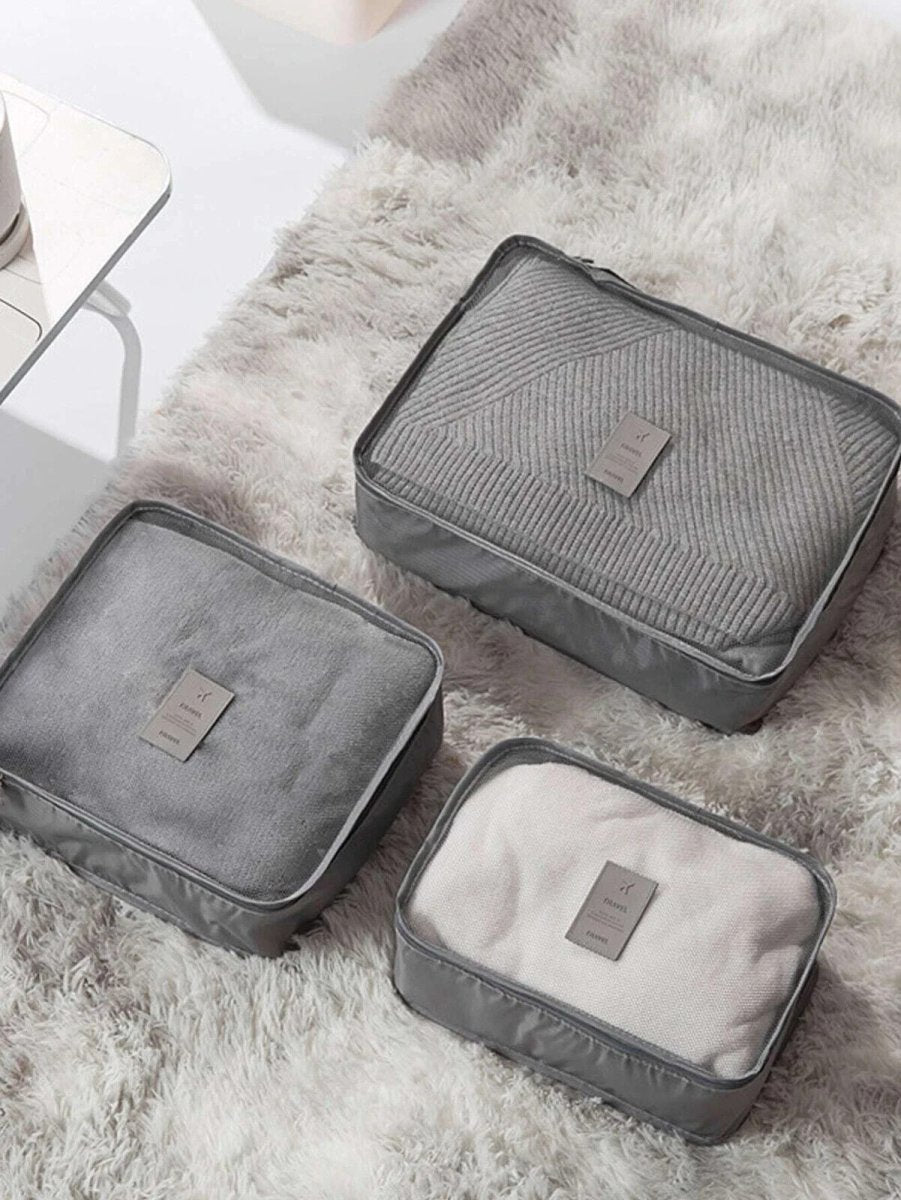 6 Packing Cubes Luggage Storage Organiser Travel Holiday Suitcase Bags Set Grey