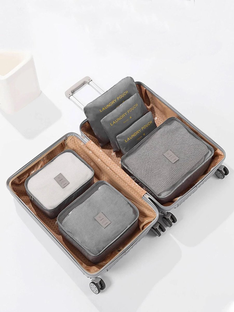 6 Packing Cubes Luggage Storage Organiser Travel Holiday Suitcase Bags Set - Grey - Easy Luggage