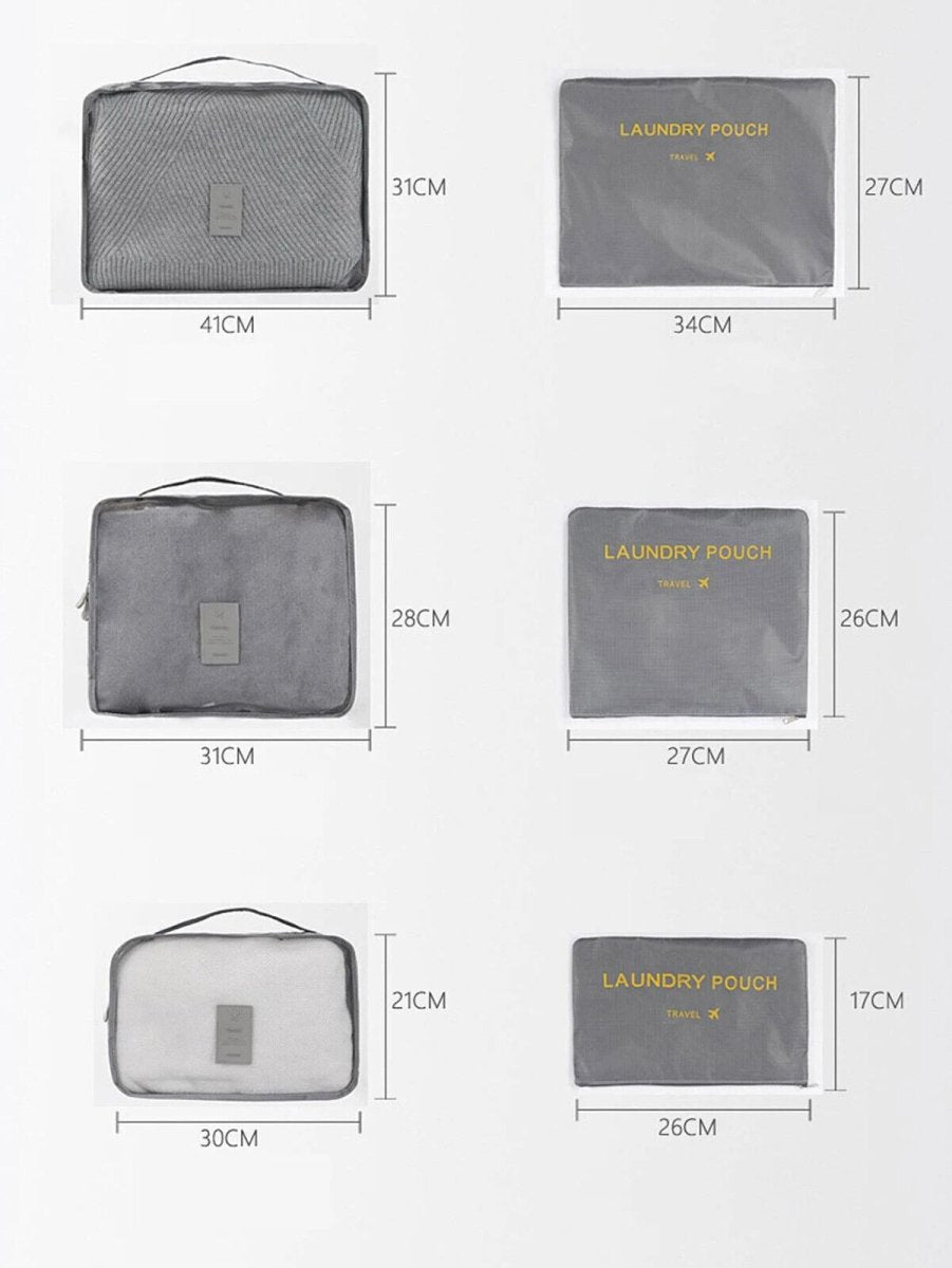 6 Packing Cubes Luggage Storage Organiser Travel Holiday Suitcase Bags Set - Grey - Easy Luggage