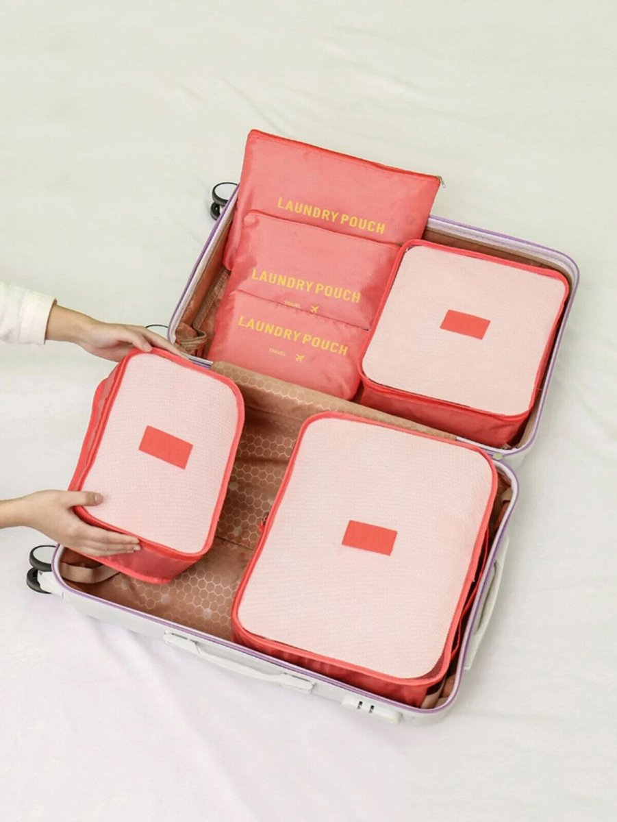 6 Pcs Packing Cubes Luggage Storage Organiser Travel Holiday Suitcase Bags Set Watermelon Pink - Easy Luggage