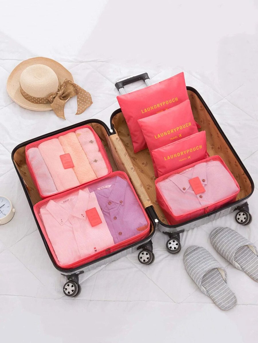 6 Pcs Packing Cubes Luggage Storage Organiser Travel Holiday Suitcase Bags Set Watermelon Pink