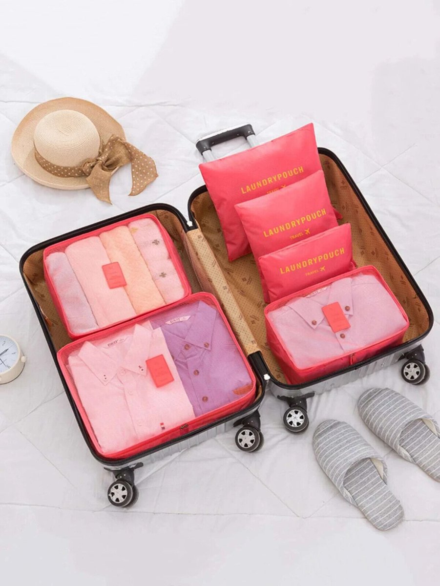 6 Pcs Packing Cubes Luggage Storage Organiser Travel Holiday Suitcase Bags Set Watermelon Pink - Easy Luggage