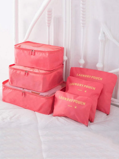 6 Pcs Packing Cubes Luggage Storage Organiser Travel Holiday Suitcase Bags Set Watermelon Pink - Easy Luggage