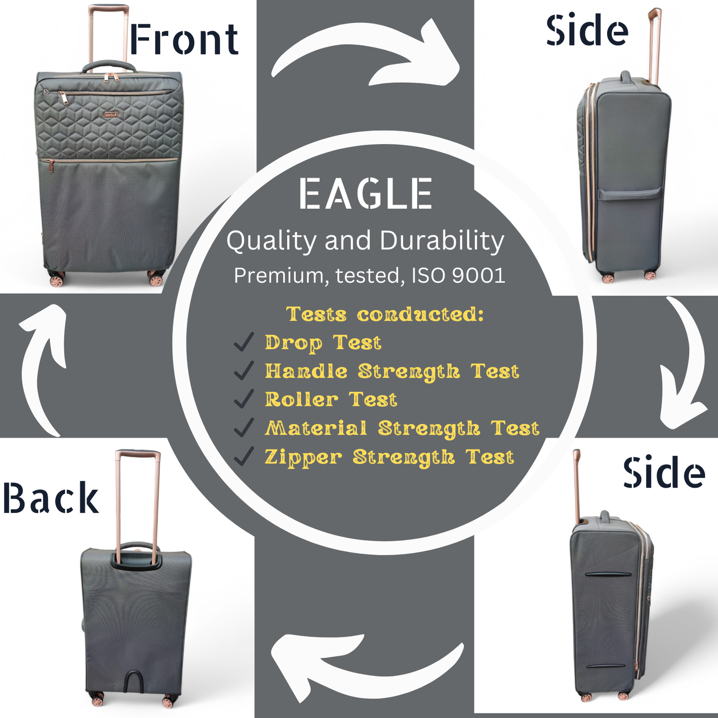 EAGLE Skyper Expandable Softshell Luggage – Super Light, 8-Wheel Spinner - Grey