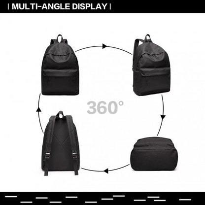 700D - Miss Lulu Classic Large Capacity Unisex Everyday Backpack - Black - Easy Luggage