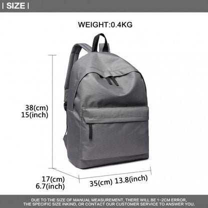 700D - Miss Lulu Classic Large Capacity Unisex Everyday Backpack - Grey - Easy Luggage