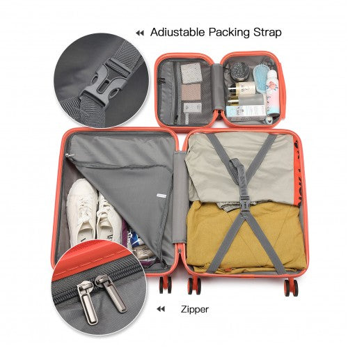 K1871-1L - Kono ABS 4 Wheel Suitcase Set with Vanity Case - Coral