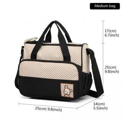 9026 - Miss Lulu Polyester 5 Pcs Set Maternity Baby Changing Bag Polka Dot Series - Black - Easy Luggage
