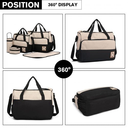 9026 - Miss Lulu Polyester 5 Pcs Set Maternity Baby Changing Bag Polka Dot Series - Black - Easy Luggage