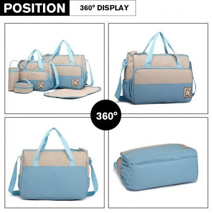 9026 - Miss Lulu Polyester 5 Pcs Set Maternity Baby Changing Bag Polka Dot Series - Blue - Easy Luggage