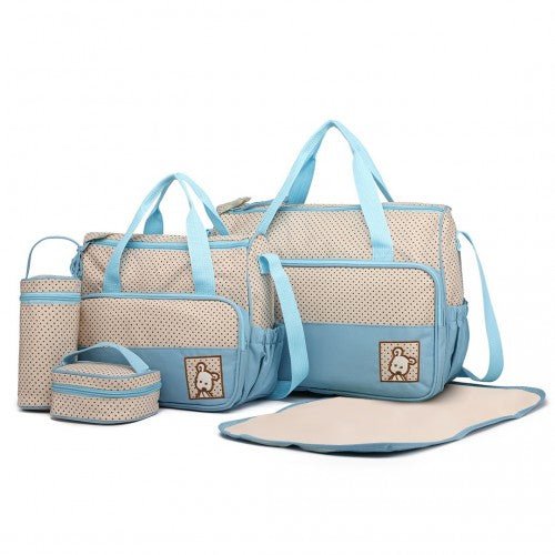 9026 - Miss Lulu Polyester 5 Pcs Set Maternity Baby Changing Bag Polka Dot Series - Blue - Easy Luggage