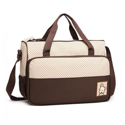 9026 - Miss Lulu Polyester 5 Pcs Set Maternity Baby Changing Bag Polka Dot Series - Brown - Easy Luggage