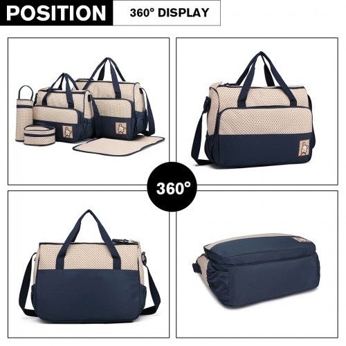 9026 - Miss Lulu Polyester 5 Pcs Set Maternity Baby Changing Bag Polka Dot Series - Navy - Easy Luggage