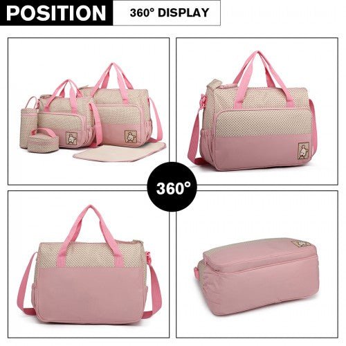 9026 - Miss Lulu Polyester 5 Pcs Set Maternity Baby Changing Bag Polka Dot Series - Pink - Easy Luggage