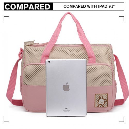 9026 - Miss Lulu Polyester 5 Pcs Set Maternity Baby Changing Bag Polka Dot Series - Pink - Easy Luggage