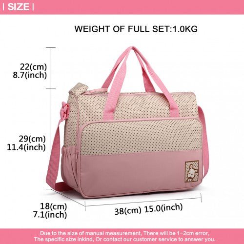 9026 - Miss Lulu Polyester 5 Pcs Set Maternity Baby Changing Bag Polka Dot Series - Pink - Easy Luggage