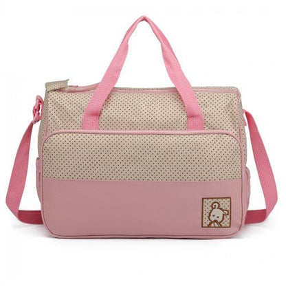 9026 - Miss Lulu Polyester 5 Pcs Set Maternity Baby Changing Bag Polka Dot Series - Pink - Easy Luggage