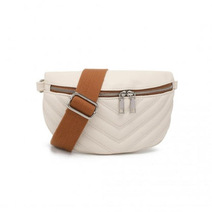 LB2307 - Miss Lulu Wide Strap Bum Bag Lightweight Adjustable Waist Bag - Beige And Brown