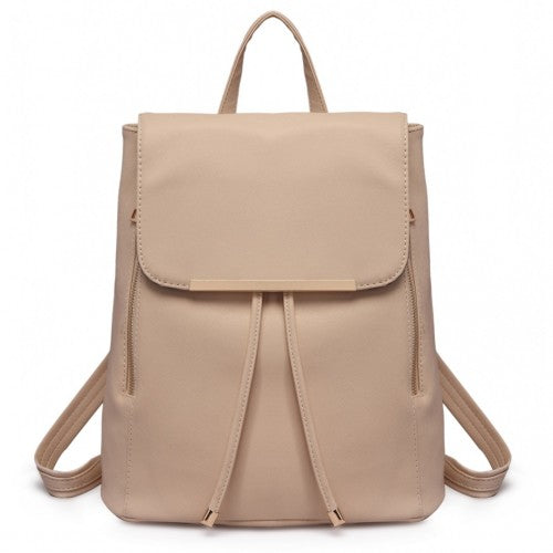 BPM2427 - Miss Lulu Stylish Faux Leather Backpack Secure Daypack with Magnetic Snap Closure Fashionable PU Leather Travel Bag - Beige