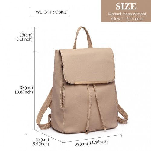 BPM2427 - Miss Lulu Stylish Faux Leather Backpack Secure Daypack with Magnetic Snap Closure Fashionable PU Leather Travel Bag - Beige