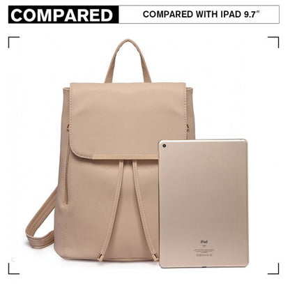 BPM2427 - Miss Lulu Stylish Faux Leather Backpack Secure Daypack with Magnetic Snap Closure Fashionable PU Leather Travel Bag - Beige