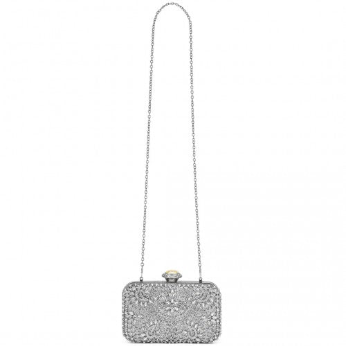 CLS2447 - Elegant Evening Clutch Bag with Rhinestone Embellishments Detachable Handle and Chain Strap - Silver