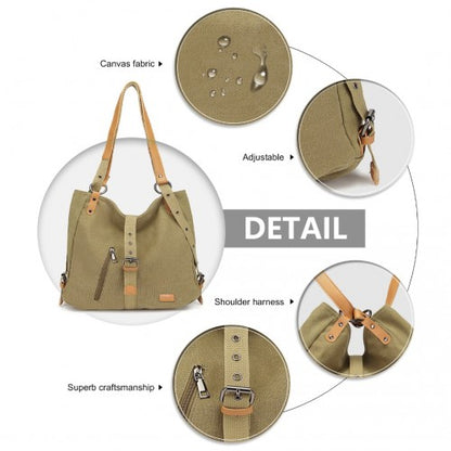 E6850-1 - Kono Casual Canvas Dual-Use Bag Large Capacity Shoulder Bag and Backpack - Khaki