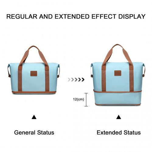 EA2212 - Kono Two Pieces Expandable Durable Waterproof Travel Duffel Bag Set - Grayish Blue And Brown