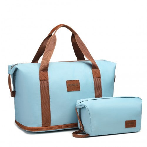 EA2212 - Kono Two Pieces Expandable Durable Waterproof Travel Duffel Bag Set - Grayish Blue And Brown