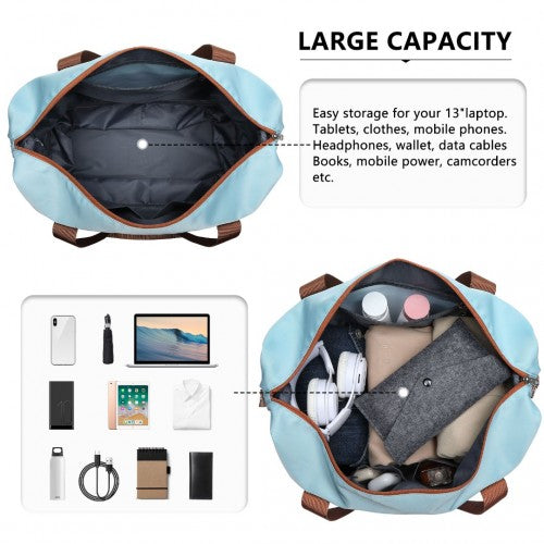 EA2212 - Kono Two Pieces Expandable Durable Waterproof Travel Duffel Bag Set - Grayish Blue And Brown