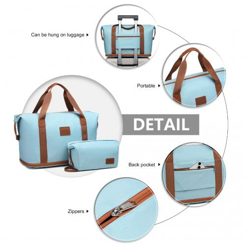 EA2212 - Kono Two Pieces Expandable Durable Waterproof Travel Duffel Bag Set - Grayish Blue And Brown