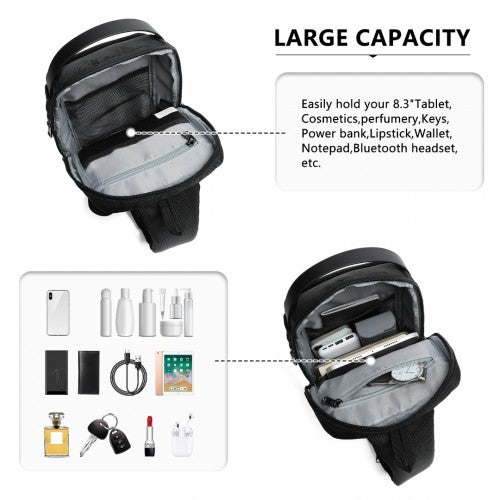 EG2403 - Kono Smart Sling Chest Bag with USB Charging Port Lightweight Single Strap Crossbody Backpack for Daily Use Ideal for Men and Women - Black