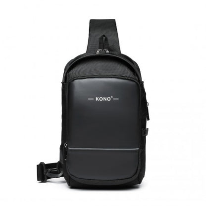 EG2403 - Kono Smart Sling Chest Bag with USB Charging Port Lightweight Single Strap Crossbody Backpack for Daily Use Ideal for Men and Women - Black