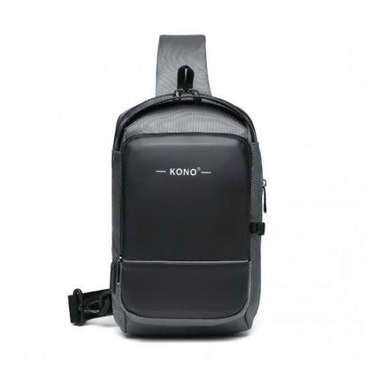 EG2403 - Kono Smart Sling Chest Bag with USB Charging Port Lightweight Single Strap Crossbody Backpack for Daily Use Ideal for Men and Women - Grey And Black