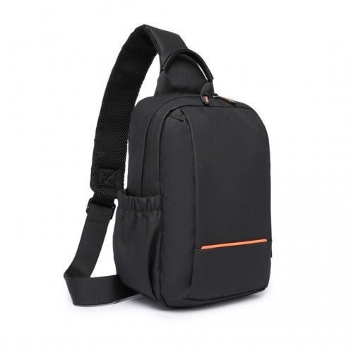 EQ2405 - Kono Water-Resistant Ultra-Thin Lightweight Sling Chest Bag with Reflective Trim - Black