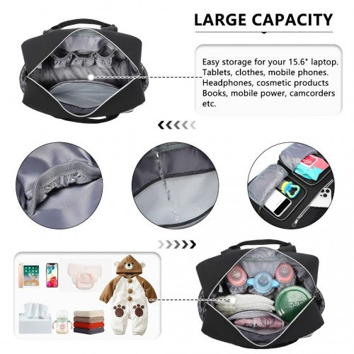 EQ2411 - Kono Versatile Diaper Changing Tote Bag with Built-In Changing Mat Thermal Insulation Waterproof Design - Black