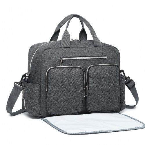 EQ2411 - Kono Versatile Diaper Changing Tote Bag with Built-In Changing Mat Thermal Insulation Waterproof Design - Dark Grey